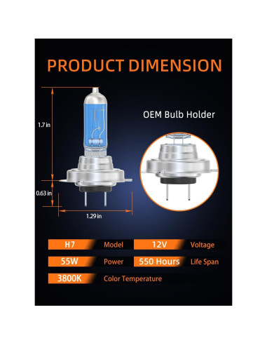 Bombillas Halógenas H7 Wideep 55W 3800K 2 Piezas Reemplazo