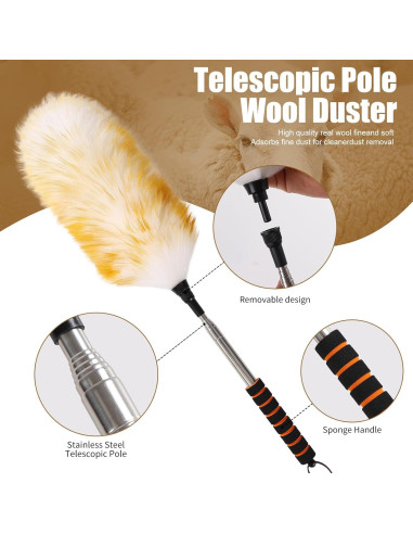 Plumero de lana Daieeparty con palo extensible 63.5-162.6 cm