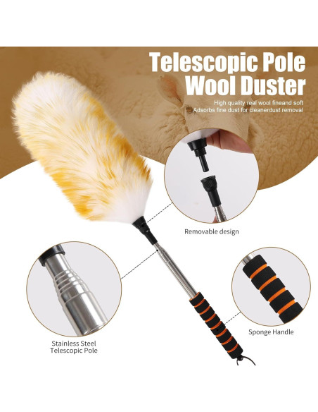 Plumero de lana Daieeparty con palo extensible 63.5-162.6 cm