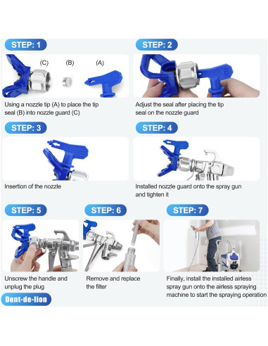 Kit de Pistola Pulverizadora Sin Aire Dent-de-lion 16 Piezas 3600 PSI