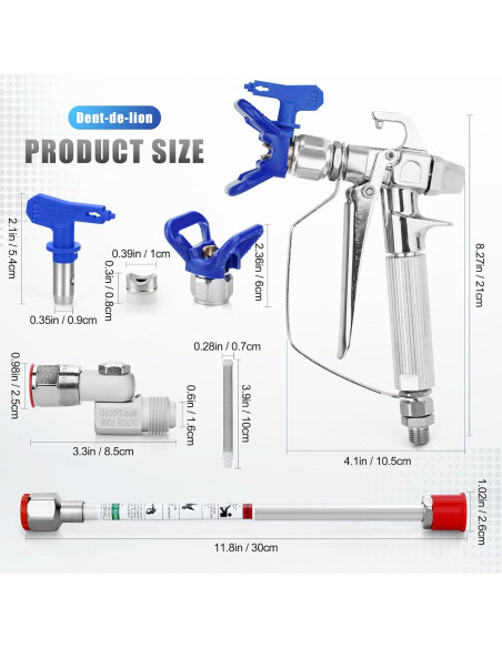 Kit de Pistola Pulverizadora Sin Aire Dent-de-lion 16 Piezas 3600 PSI