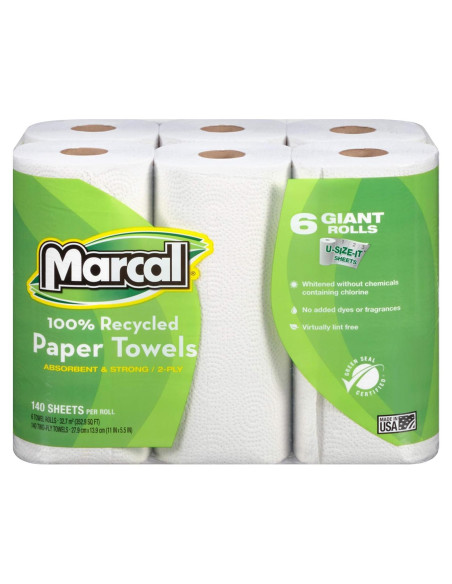Toallas de Papel Marcal 100% Recicladas 2 Capas 140 Hojas - 24 Rollos