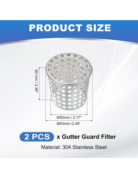 Filtro de Guardia de Gutter Patikil 2 Pcs Acero Inoxidable 63mm