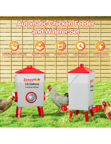 Kit Comedero y Bebedero Automático para Pollos ZenxyHoC 3.6 Gal