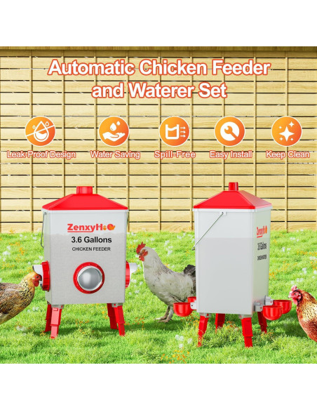 Kit Comedero y Bebedero Automático para Pollos ZenxyHoC 3.6 Gal