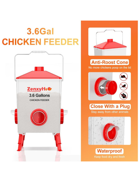 Kit Comedero y Bebedero Automático para Pollos ZenxyHoC 3.6 Gal