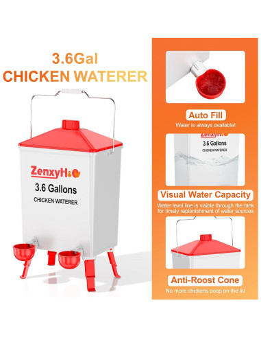 Kit Comedero y Bebedero Automático para Pollos ZenxyHoC 3.6 Gal