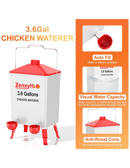 Kit Comedero y Bebedero Automático para Pollos ZenxyHoC 3.6 Gal