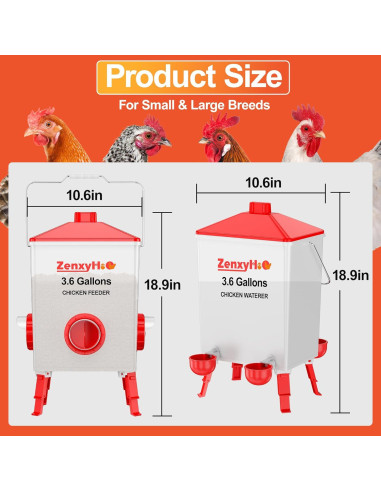 Kit Comedero y Bebedero Automático para Pollos ZenxyHoC 3.6 Gal