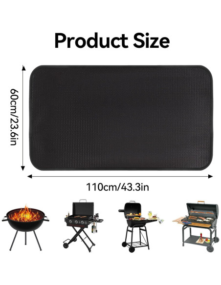 Alfombrilla Ignífuga para Parrilla Klmnop 60x110 cm Negra