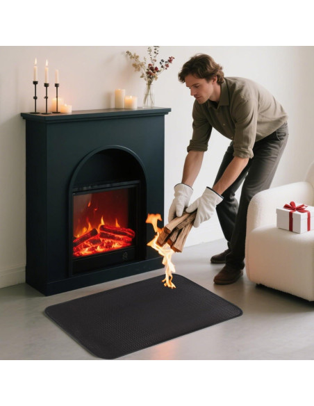 Alfombrilla Ignífuga para Parrilla Klmnop 60x110 cm Negra