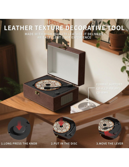 Reproductor de CD Bluetooth portátil cuero rojo con control remoto