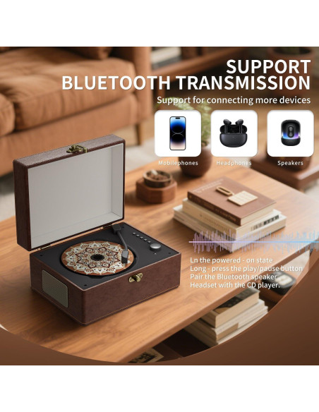 Reproductor de CD Bluetooth portátil cuero rojo con control remoto