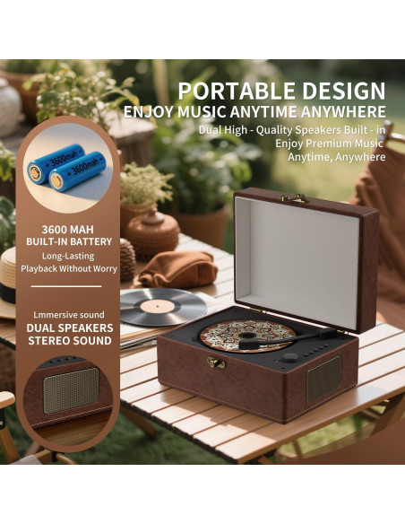 Reproductor de CD Bluetooth portátil cuero rojo con control remoto