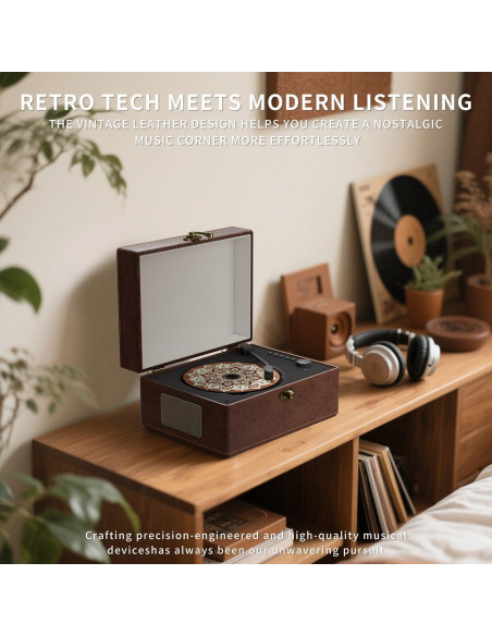 Reproductor de CD Bluetooth portátil cuero rojo con control remoto