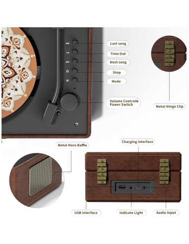 Reproductor de CD Bluetooth portátil cuero rojo con control remoto