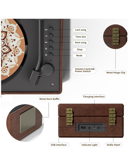 Reproductor de CD Bluetooth portátil cuero rojo con control remoto