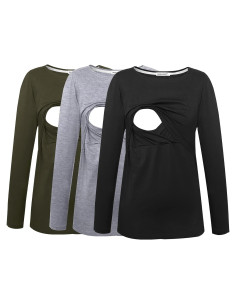 Camisetas de Lactancia Smallshow Manga Larga 3 Piezas