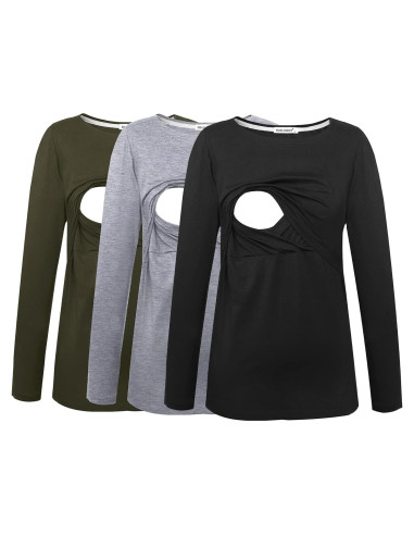 Camisetas de Lactancia Smallshow Manga Larga 3 Piezas