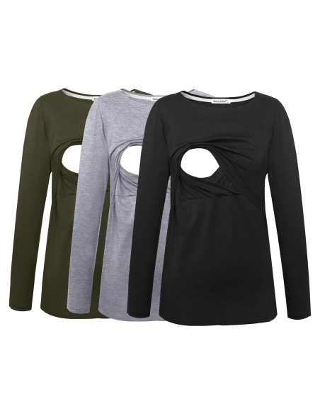 Camisetas de Lactancia Smallshow Manga Larga 3 Piezas