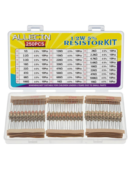 Kit de 25 Resistencias 1/2W ALLECIN 1 a 1M 5%