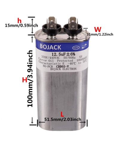 Capacitor Oval de Arranque BOJACK 12.5 uF 370V/440V CBB65