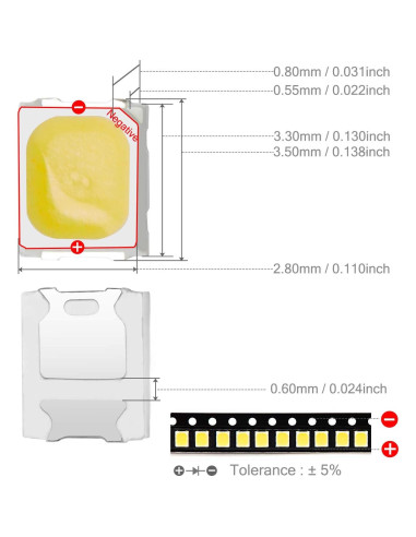 Diodos LED SMD 2835 CHANZON 100 Pcs 52 Lúmenes Blanco 6000K