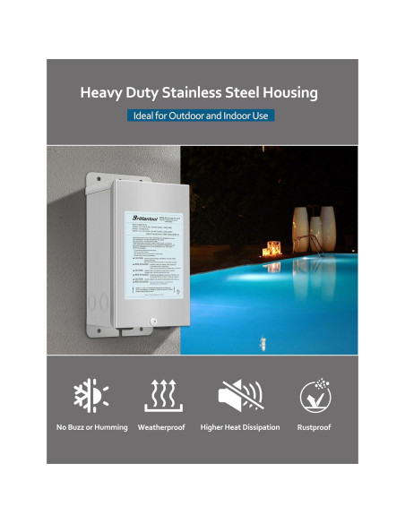 Transformador de Luz de Piscina Brilliantool 300W Acero Inoxidable