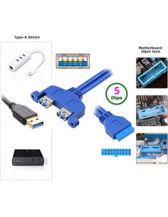 Cable Interno USB 3.0 Doble Femenino CY 20pin 50cm con Soporte PCI 2