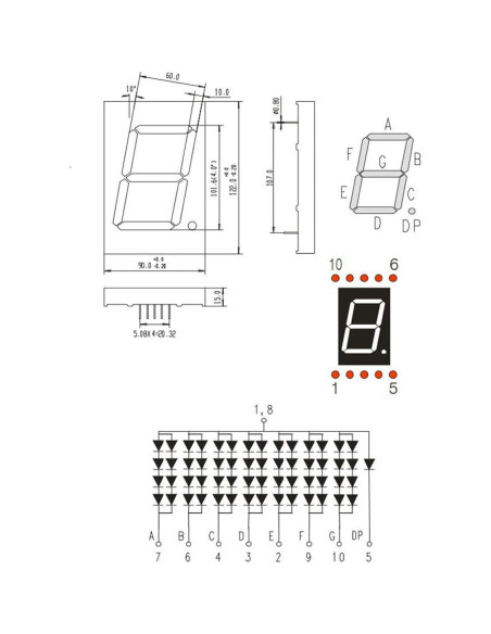 Tubo Digital LED PATIKIL 7 Segmentos Rojo 10 Pines 7.2V 4"