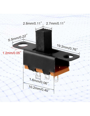 100pcs Mini Interruptor Deslizante SPDT Juasky SS-12F15 10x6x5mm