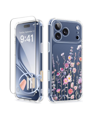Funda GVIEWIN para iPhone 17 Pro con Protector de Pantalla Floral