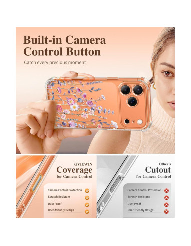 Funda GVIEWIN para iPhone 17 Pro con Protector de Pantalla Floral