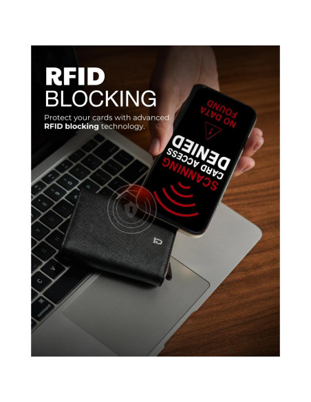 Billetera Jenoss Smart AirTag para hombres - Cuero Saffiano, RFID