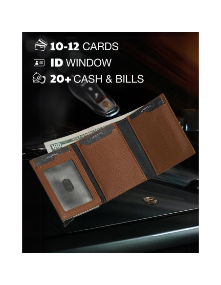 Billetera Jenoss Smart AirTag para hombres - Cuero Saffiano, RFID