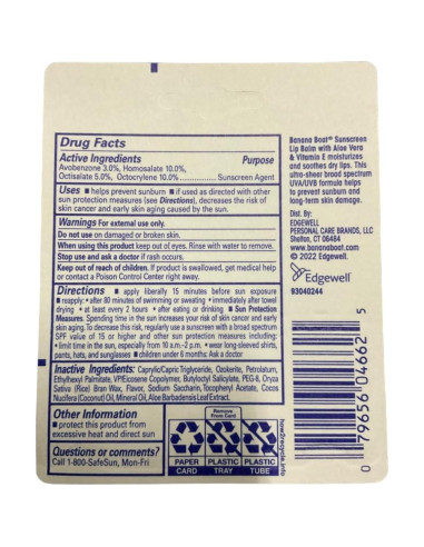 Bálsamo Labial Banana Boat Aloe Vera SPF 45 4.25g - Paquete de 4