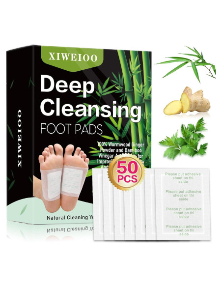50 Almohadillas para Pies XIWEIOO con Aceite de Jengibre y Carbón