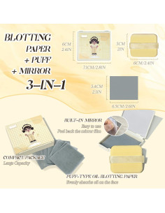 BOROLA Papel Absorbente de Aceite 100 Hojas con Espejo y Puff 2