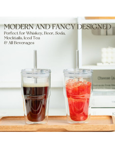 Vasos de Vidrio Borosilicato Doble Pared KEMORELA 473ml 2PCS 2