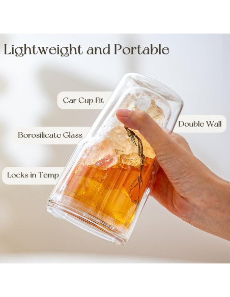 Vasos de Vidrio Borosilicato Doble Pared KEMORELA 473ml 2PCS