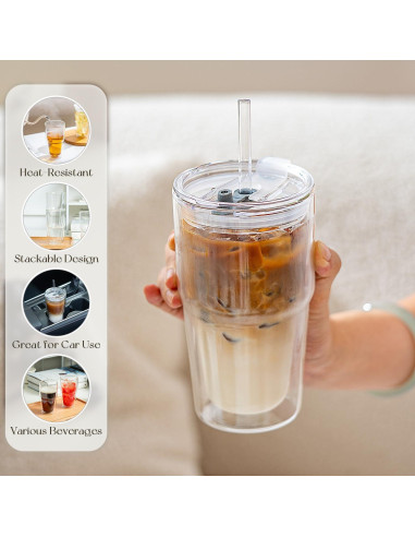 Vasos de Vidrio Borosilicato Doble Pared KEMORELA 473ml 2PCS