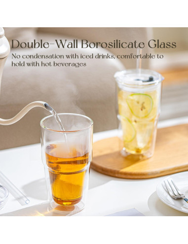 Vasos de Vidrio Borosilicato Doble Pared KEMORELA 473ml 2PCS