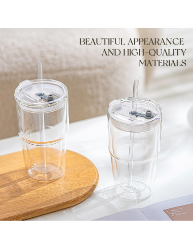 Vasos de Vidrio Borosilicato Doble Pared KEMORELA 473ml 2PCS