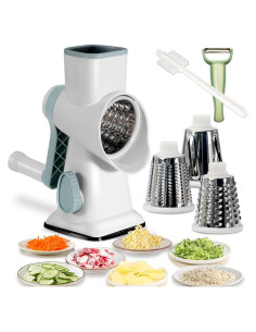 Rallador de Queso Rotatorio BNUNWISH con 3 Cuchillas de Acero Inoxidable