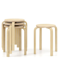 Conjunto de 4 Taburetes Apilables de Madera Giantex Natural