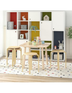 Conjunto de 4 Taburetes Apilables de Madera Giantex Natural 2