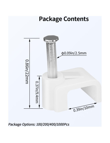 Clips de Cable Planos LeMotech 200pcs 10mm para Gestión de Cables