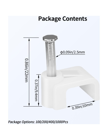 Clips de Cable Planos LeMotech 200pcs 10mm para Gestión de Cables