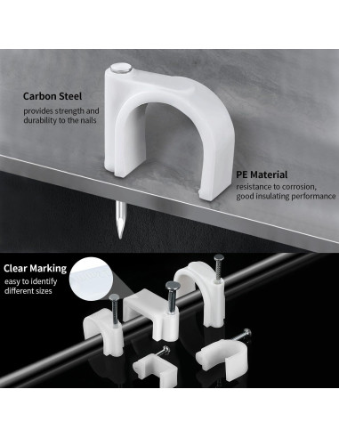 Clips de Cable Planos LeMotech 200pcs 10mm para Gestión de Cables