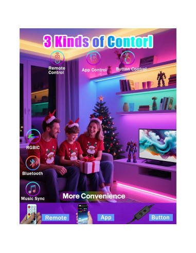 Tiras de luz LED RGB Miisiya con control remoto 213 modos